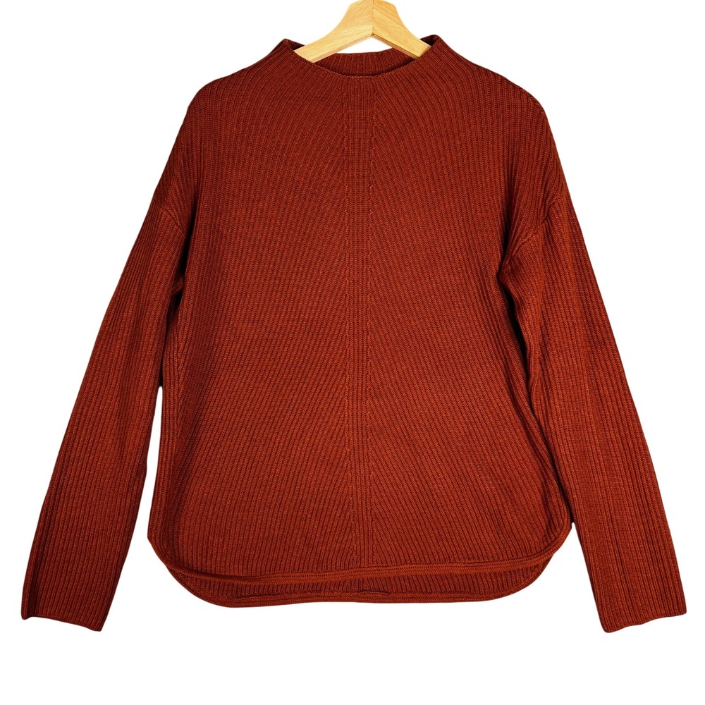 BABATON Mock Neck Ribbed Knit Sweater Rust Orange Wool Blend Size M Long sleeve
